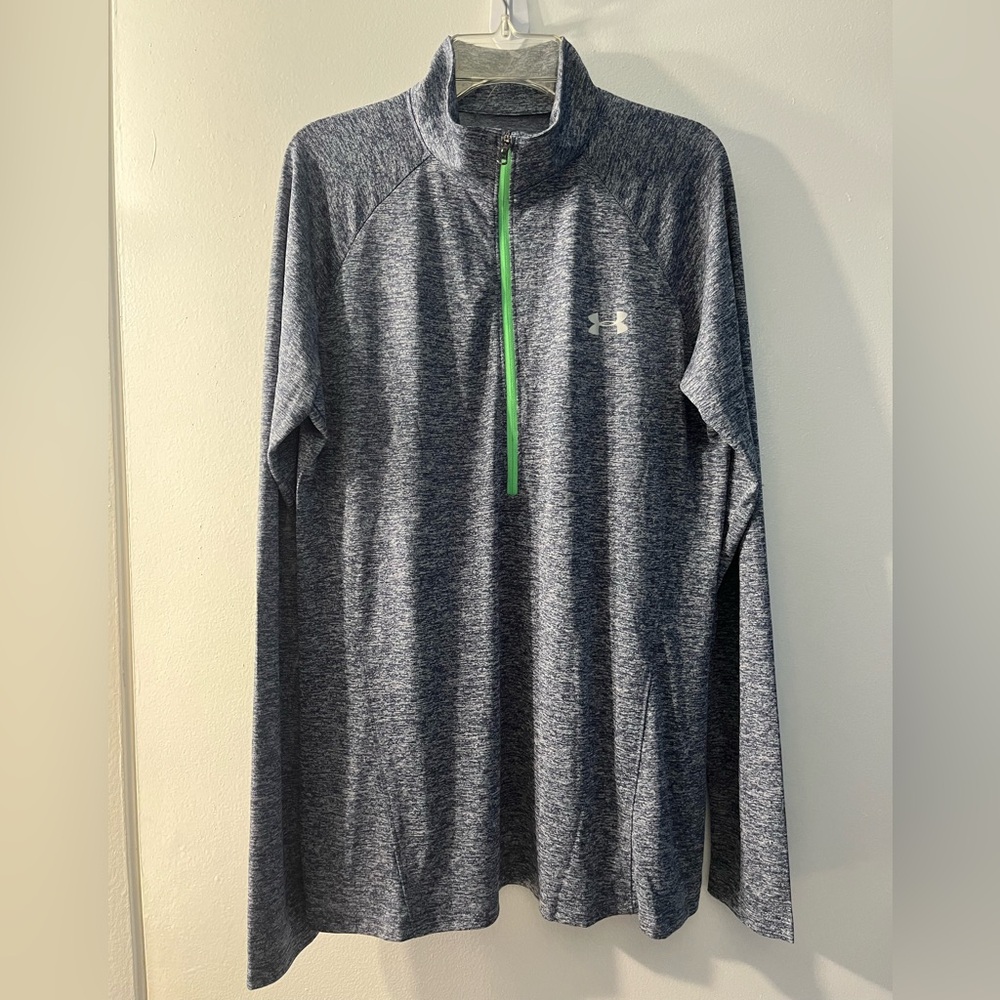 Under Armour Heather Blue Pullover with Green Zipper